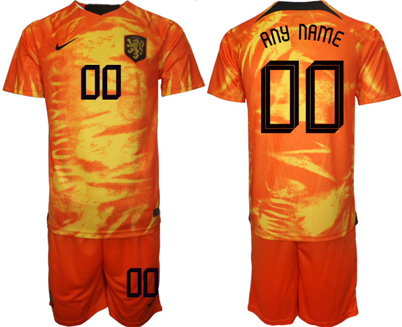 Men's Netherlands Custom Orange Home Soccer Jersey Suit