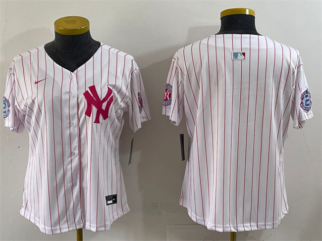 Youth New York Yankees Blank White/Pink Pinstripe Limited Stitched Baseball Jersey