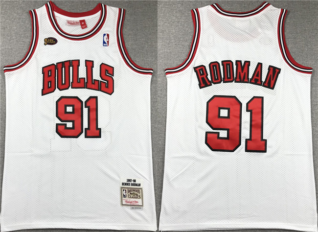 Men's Chicago Bulls #91 Dennis Rodman White 1997-98 Stitched Basketball Jersey