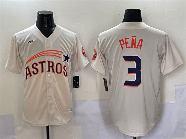 Men's Houston Astros #3 Jeremy Peña Cream Throwoperstown Collection Limited Stitched Baseball Jersey