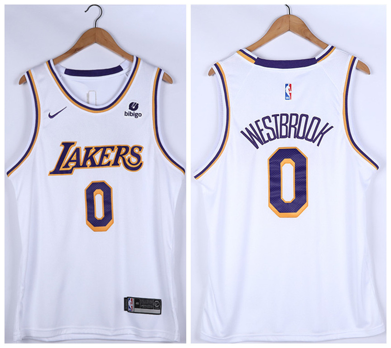Men's Los Angeles Lakers #0 Russell Westbrook "bibigo" White Stitched Basketball Jersey