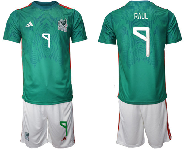 Men's Mexico #9 Raul Green Home Soccer Jersey Suit
