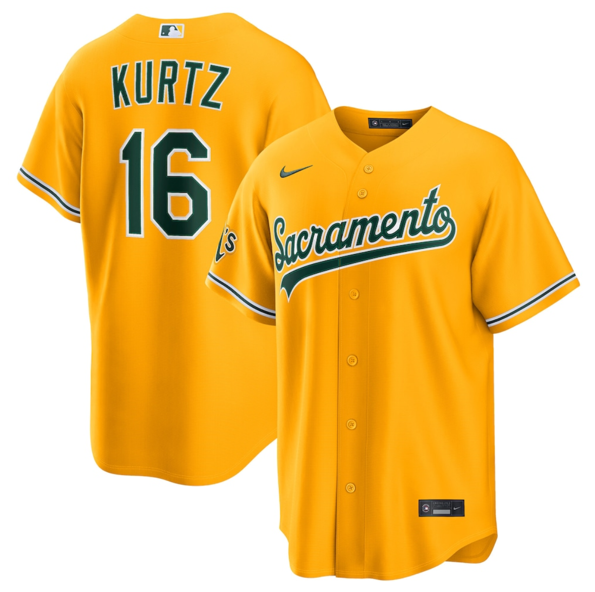 Men's Oakland Athletics #16 Nick Kurtz 2026 Yellow Alternate Sacramento Celebrating 125 Years Vapor Limited Stitched Baseball Jersey