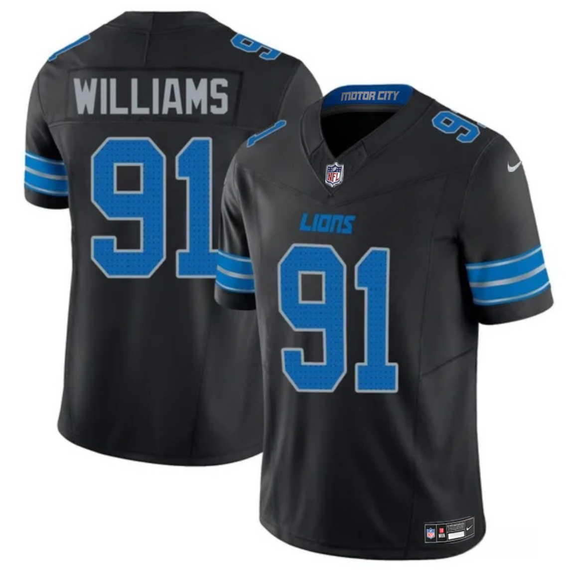 Youth Detroit Lions #91 Tyleik Williams Black 2025 Draft F.U.S.E. Vapor Limited Stitched Jersey