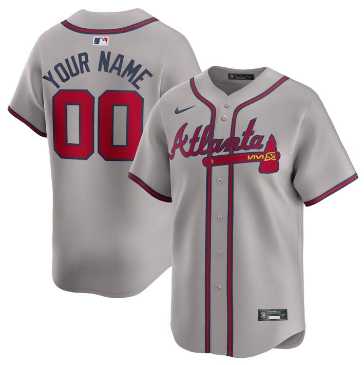 Men's Atlanta Braves Customized Grey 2024 Away Limited Stitched Baseball Jersey
