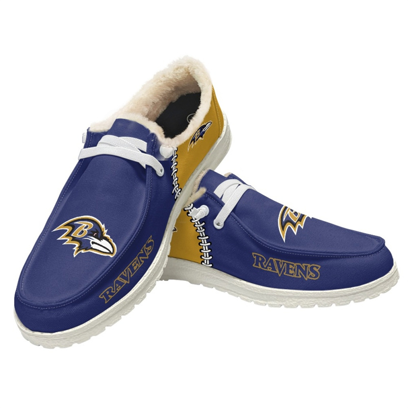 Women's Baltimore Ravens Loafers Lace Up Fuzzy Lined Shoes 001 (Pls check description for details)