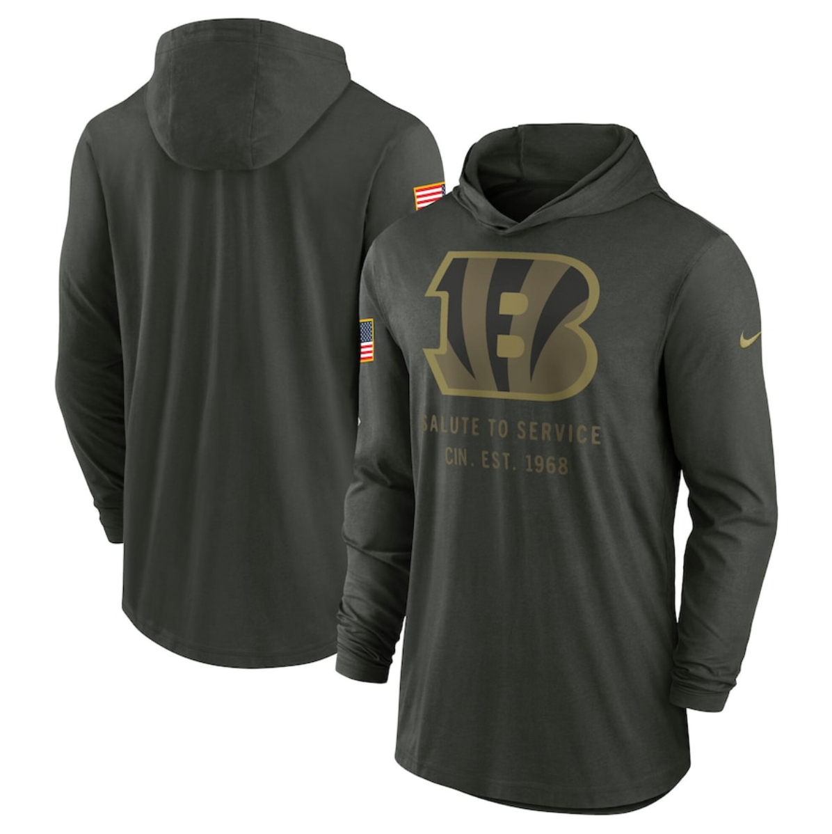 Men's Cincinnati Bengals Forest Green 2025 Salute to Service Sideline Dri-FIT Lightweight Pullover Hoodie