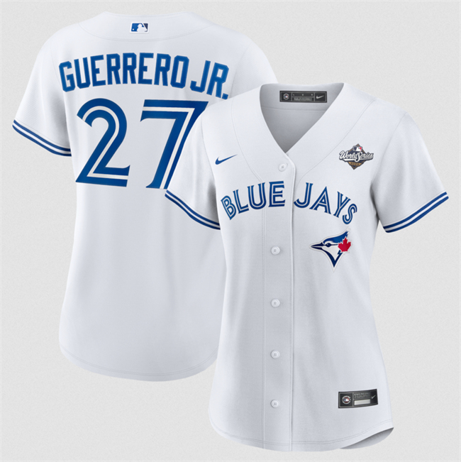 Men's Toronto Blue Jays #27 Vladimir Guerrero Jr. White 2025 World Series Home Cool Base Stitched Baseball Jersey
