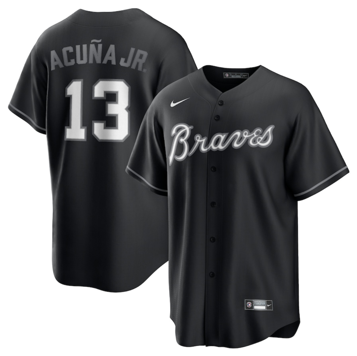 Men's Atlanta Braves #13 Ronald Acuña Jr. Black Lights Out Limited Stitched Baseball Jersey
