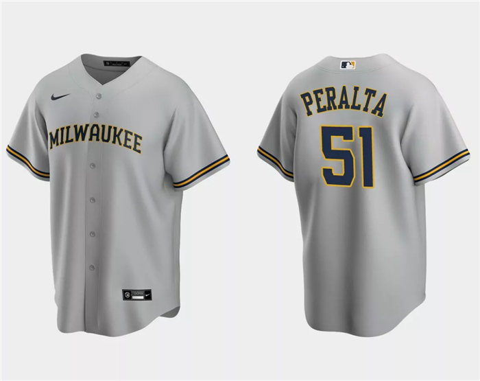 Men's Milwaukee Brewers #51 Freddy Peralta Grey Cool Base Stitched Jersey