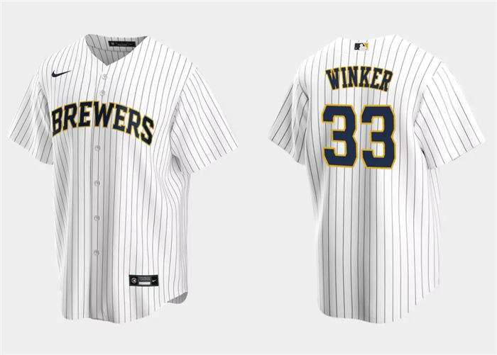 Men's Milwaukee Brewers #33 Jesse Winker White Cool Base Stitched Jersey
