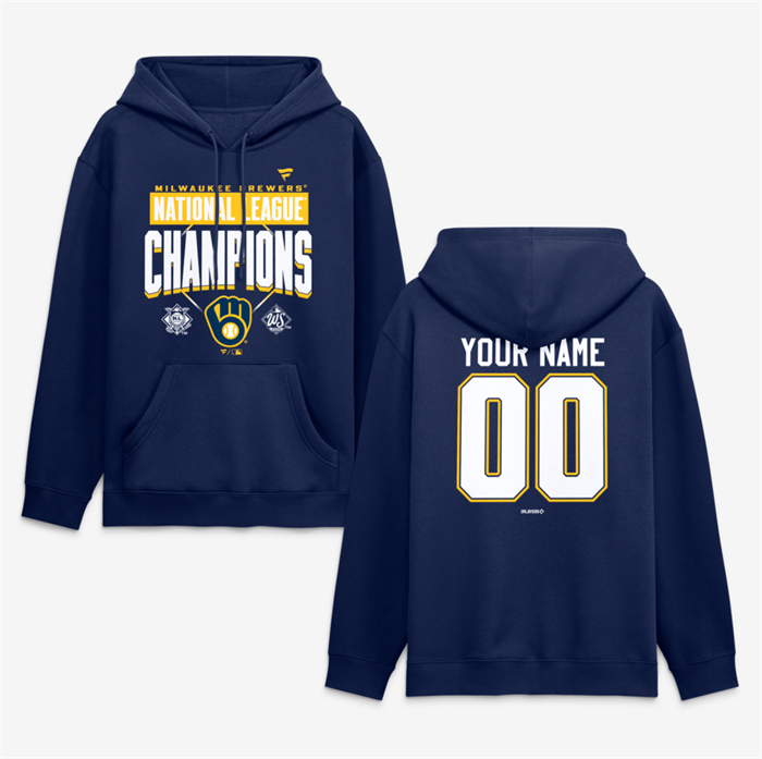 Men's Milwaukee Brewers Navy Custom 2026 National League Champions Name & Number Hoodie