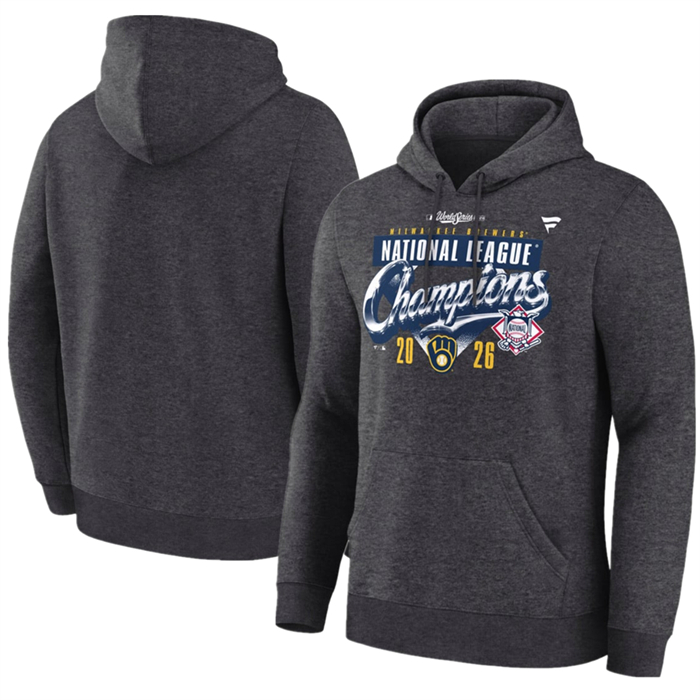 Men's Milwaukee Brewers Heather Charcoal 2026 National League Champions Locker Room Hoodie