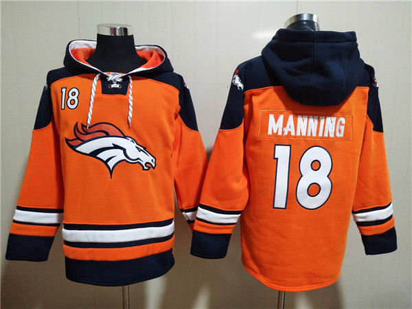 Men's Denver Broncos #18 Peyton Manning Orange Ageless Must-Have Lace-Up Pullover