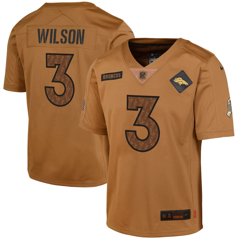 Youth Denver Broncos #3 Russell Wilson 2023 Brown Salute To Service Limited Stitched Football Jersey