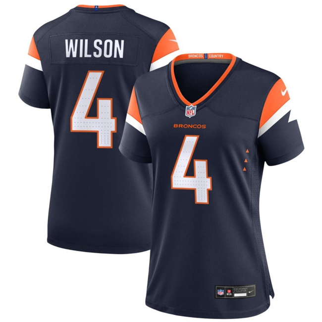 Women's Denver Broncos #4 Zach Wilson Navy 2024 Alternate Stitched Jersey(Run Small)
