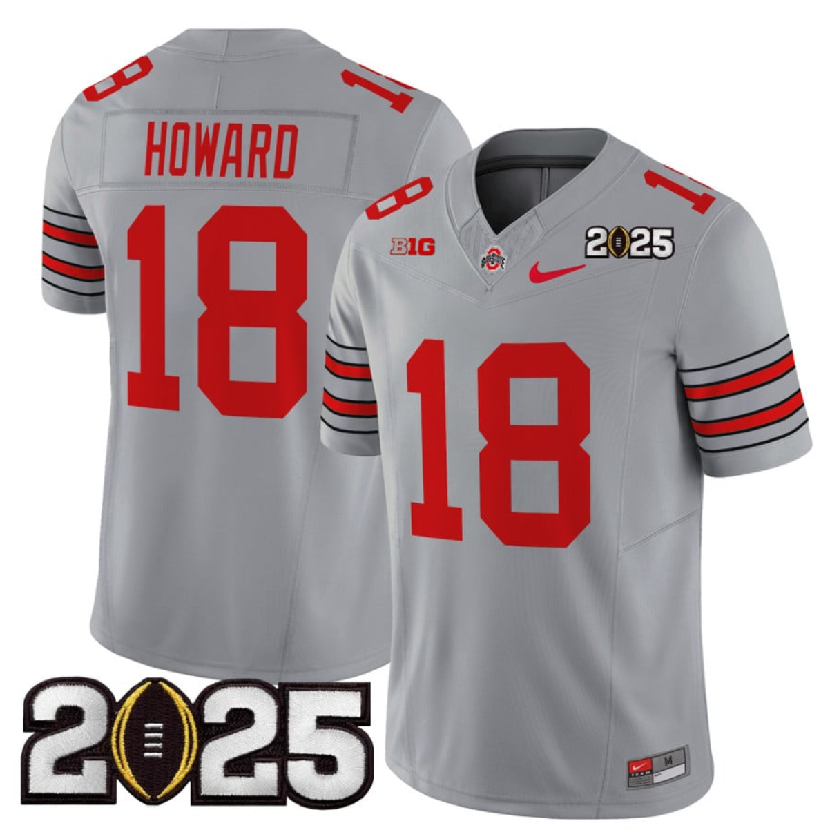 Men's Ohio State Buckeyes #18 Will Howard Grey 2025 CFP Final Patch F.U.S.E. Vapor Limited Stitched Football Jersey Men's Ohio State Buckeyes #18 Will Howard Grey 2025 CFP Final Patch F.U.S.E. Vapor Limited Stitched Football Jersey