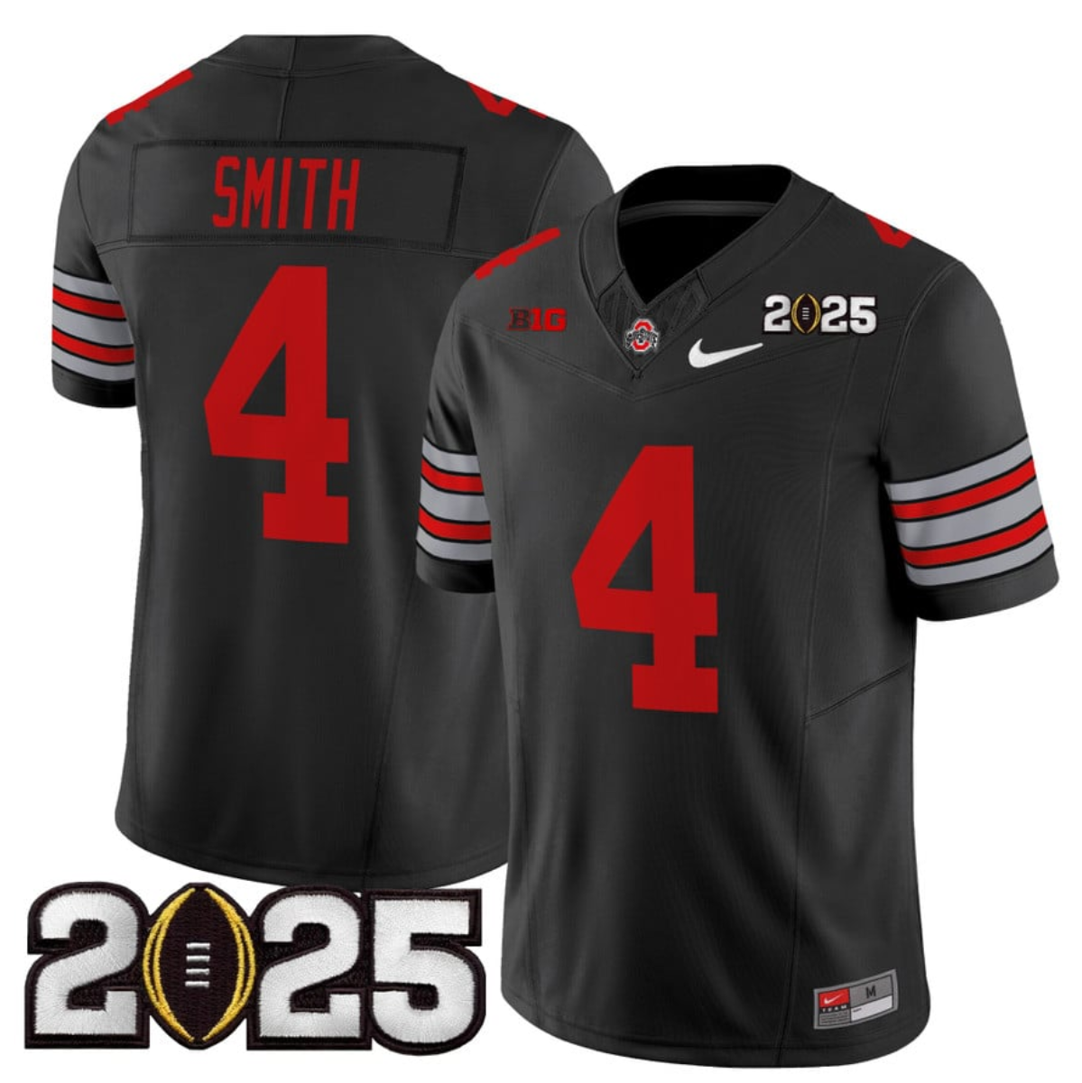 Men's Ohio State Buckeyes #4 Jeremiah Smith Black 2025 CFP Final Patch F.U.S.E. Vapor Limited Stitched Football Jersey Men's Ohio State Buckeyes #4 Jeremiah Smith Black 2025 CFP Final Patch F.U.S.E. Vapor Limited Stitched Football Jersey