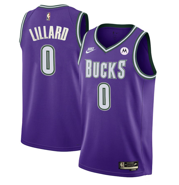 Men's Milwaukee Bucks #0 Damian Lillard Purple 222/23 Classic Edition Stitched Basketball Jersey