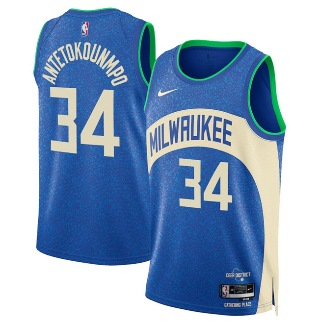 Youth Milwaukee Bucks #34 Giannis Antetokounmpo 2023/24 Blue City Edition Stitched Basketball Jersey