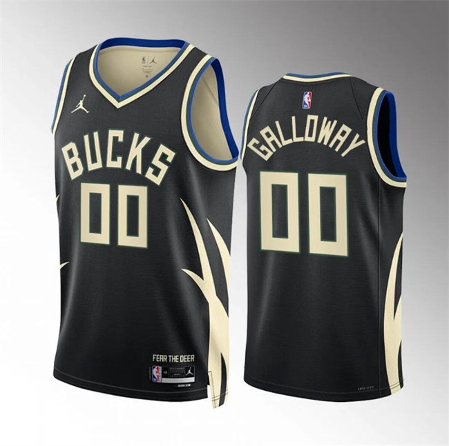 Men's Milwaukee Bucks #00 Jaylin Galloway Black Statement Edition Stitched Basketball Jersey