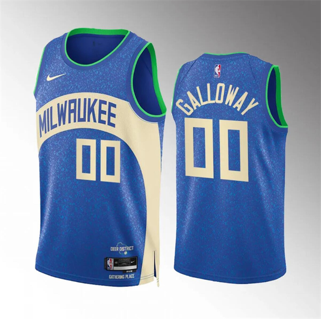 Men's Milwaukee Bucks #00 Jaylin Galloway 2023/24 Blue City Edition Stitched Basketball Jersey