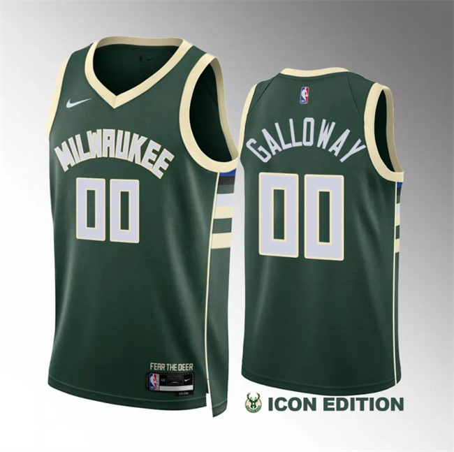 Men's Milwaukee Bucks #00 Jaylin Galloway Green Icon Edition Stitched Basketball Jersey