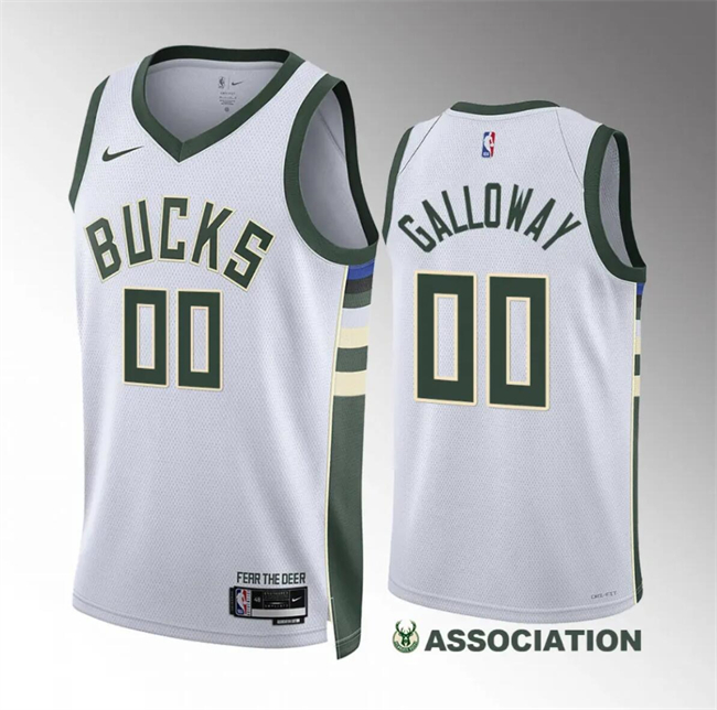 Men's Milwaukee Bucks #00 Jaylin Galloway White Association Edition Stitched Basketball Jersey