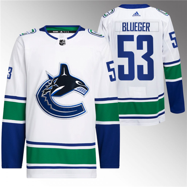 Men's Vancouver Canucks #53 Teddy Blueger White Retro Stitched Jersey