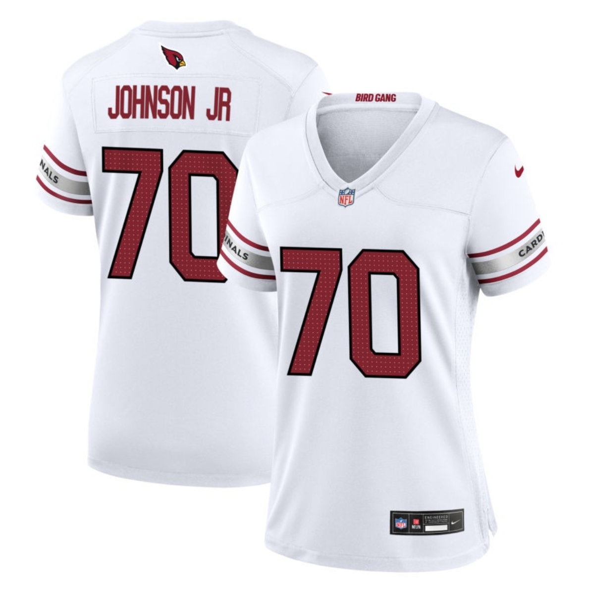 Women's Arizona Cardinals #70 Paris Johnson Jr White 2023 Draft Stitched Game Jersey(Run Small)