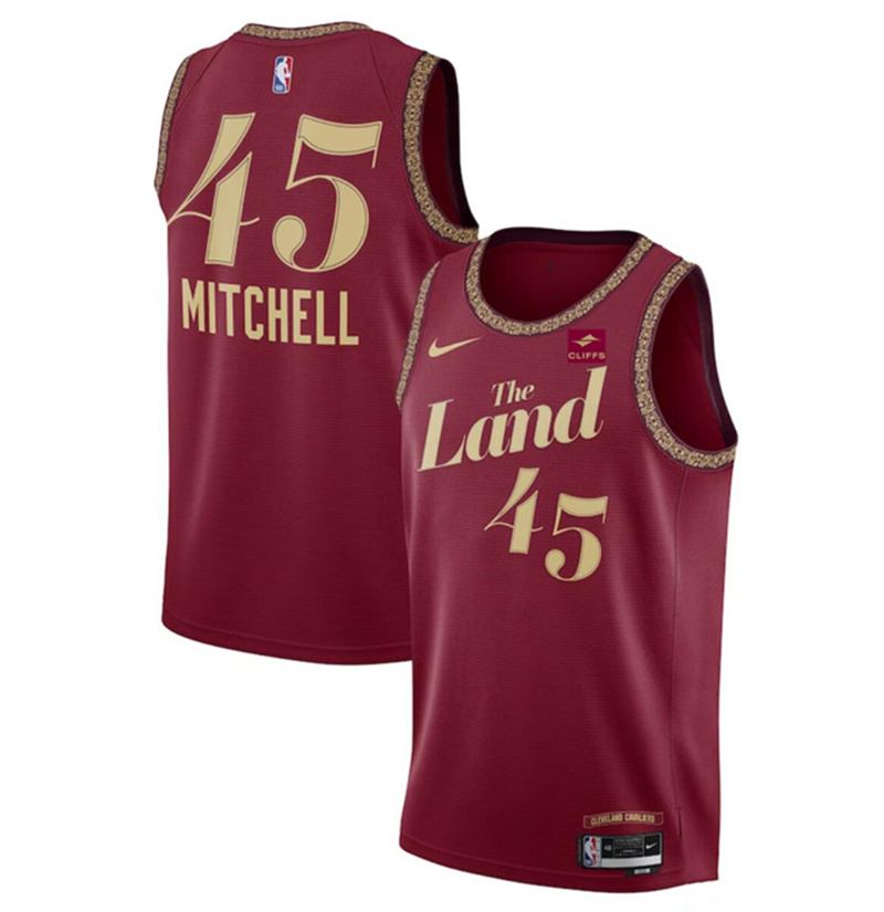 Men's Cleveland Cavaliers #45 Donovan Mitchell Wine 2023/24 City Edition Stitched Jersey