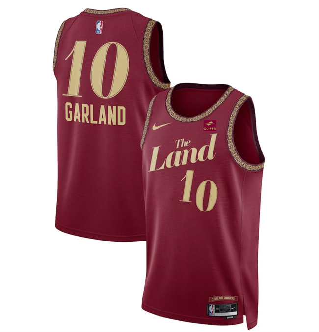 Men's Cleveland Cavaliers #10 Darius Garland Wine 2023/24 City Edition Stitched Jersey