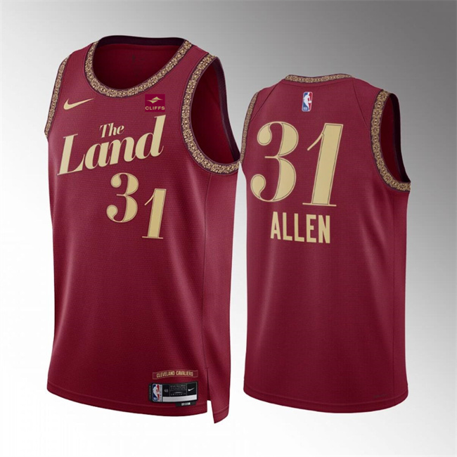 Men's Cleveland Cavaliers #31 Jarrett Allen Wine 2023/24 City Edition Stitched Jersey