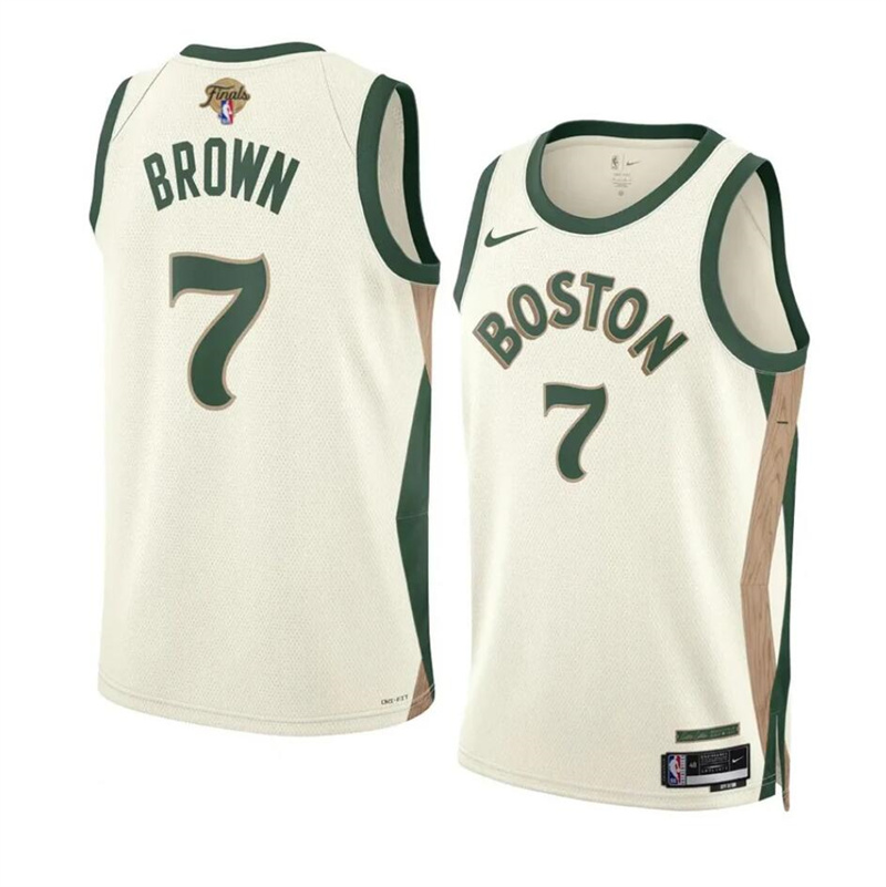 Men's Boston Celtics #7 Jaylen Brown Cream 2024 Finals City Edition Stitched Basketball Jersey