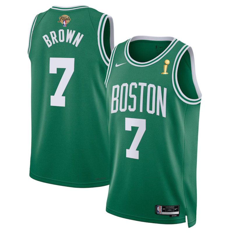 Men's Boston Celtics #7 Jaylen Brown Green 2024 Finals Champions Icon Edition Stitched Basketball Jersey