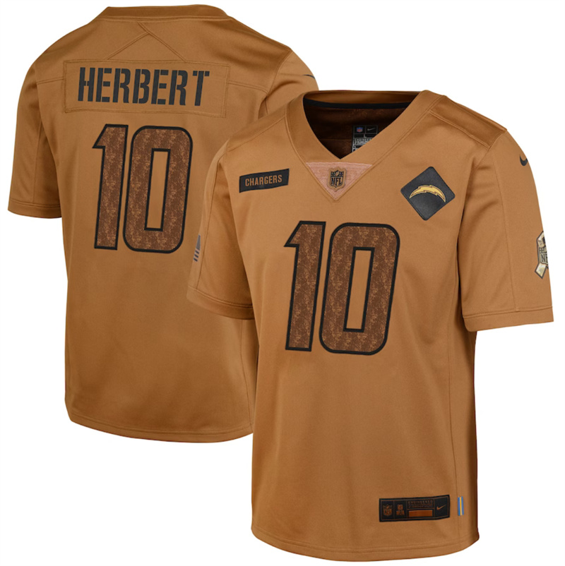 Youth Los Angeles Chargers #10 Justin Herbert 2023 Brown Salute To Service Limited Stitched Football Jersey