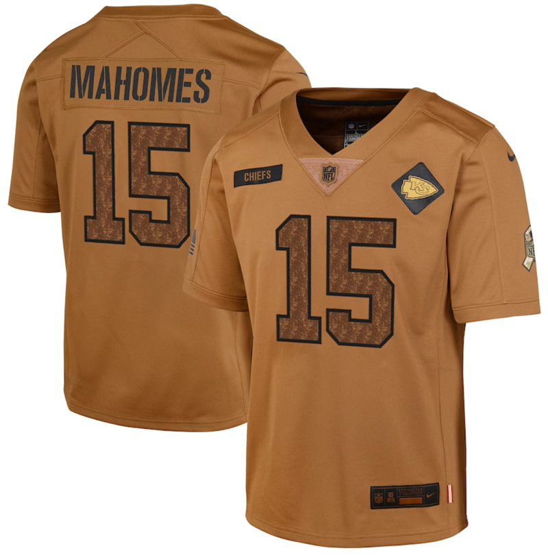 Youth Kansas City Chiefs #15 Patrick Mahomes 2023 Brown Salute To Service Limited Stitched Football Jersey