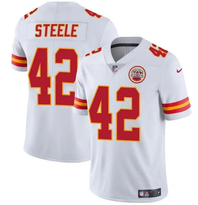 Youth Kansas City Chiefs #42 Carson Steele White Vapor Untouchable Limited Stitched Football Jersey Youth Kansas City Chiefs #42 Carson Steele White Vapor Untouchable Limited Stitched Football Jersey