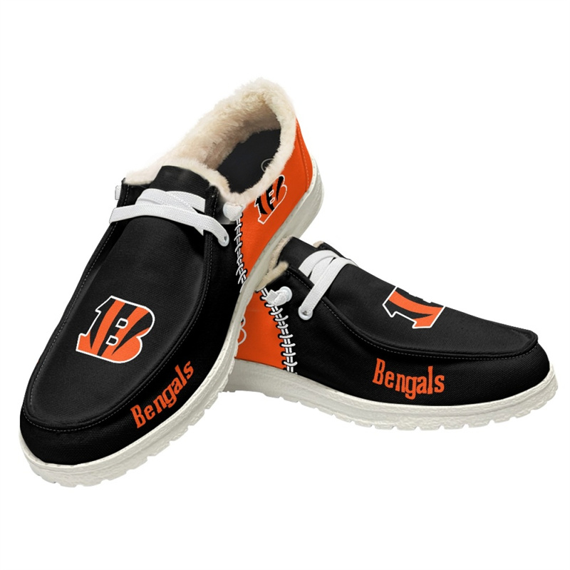 Men's Cincinnati Bengals Loafers Lace Up Fuzzy Lined Shoes 001 (Pls check description for details)