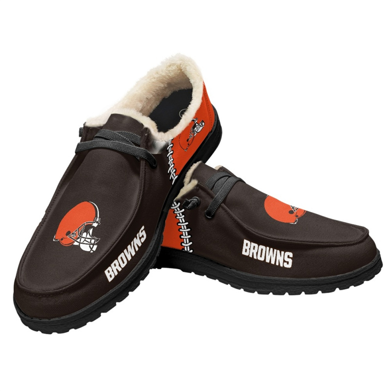 Men's Cleveland Browns Loafers Lace Up Fuzzy Lined Shoes 002 (Pls check description for details)