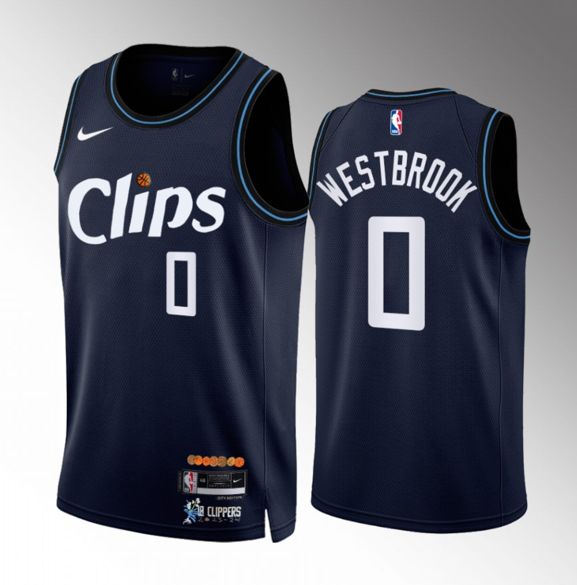 Men's Los Angeles Clippers #0 Russell Westbrook Navy 2023/24 City Edition Stitched Jersey