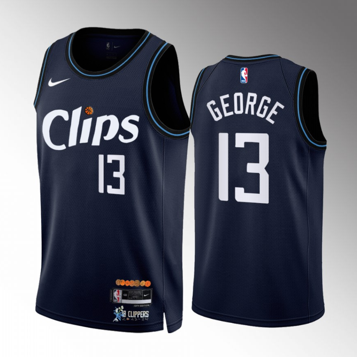 Men's Los Angeles Clippers #13 Paul George Navy 2023/24 City Edition Stitched Jersey