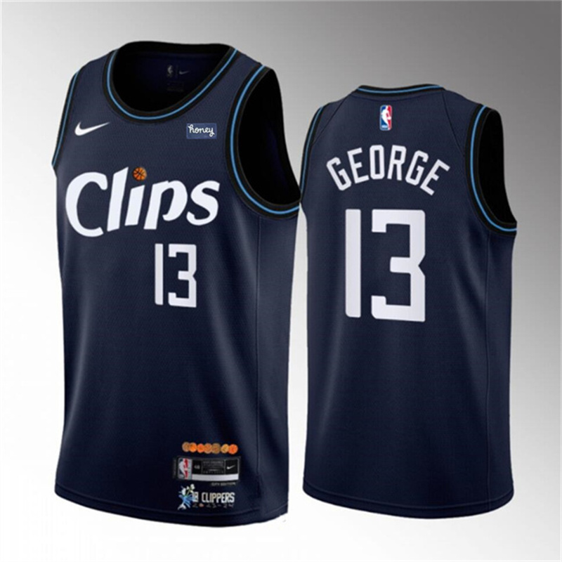 Men's Los Angeles Clippers #13 Paul George Navy 2023-24 City Edition Stitched Jersey
