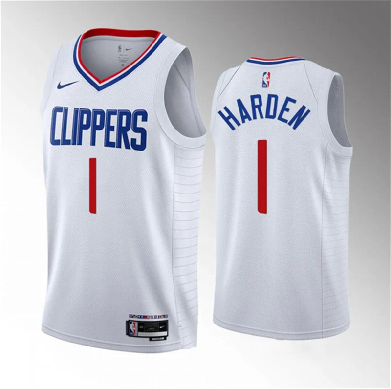 Men's Los Angeles Clippers #1 James Harden White 2023 Association Edition Stitched Jersey