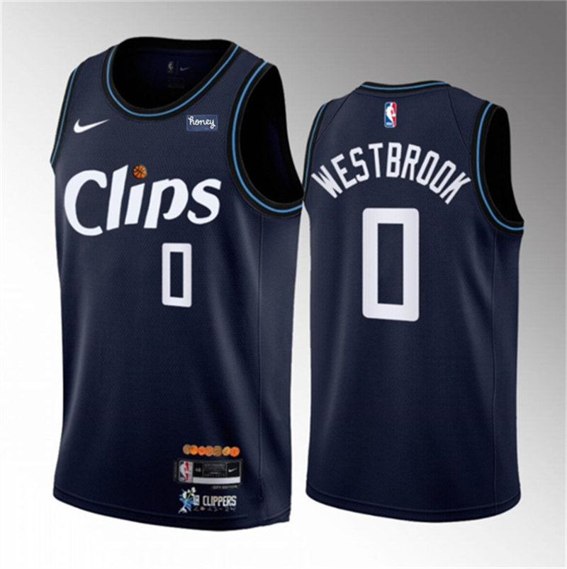 Men's Los Angeles Clippers #0 Russell Westbrook Navy 2023-24 City Edition Stitched Jersey