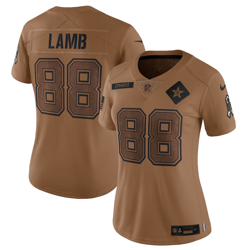 Women's Dallas Cowboys #88 CeeDee Lamb 2023 Brown Salute To Service Limited Stitched Football Jersey(Run Small)