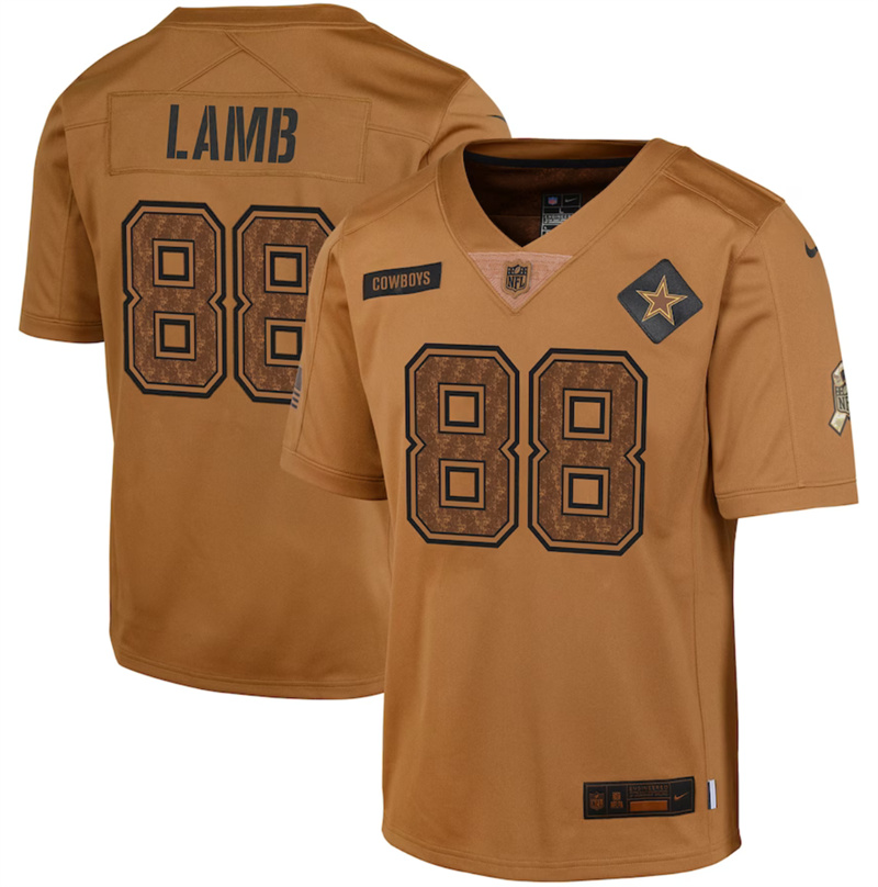 Youth Dallas Cowboys #88 CeeDee Lamb 2023 Brown Salute To Service Limited Stitched Football Jersey