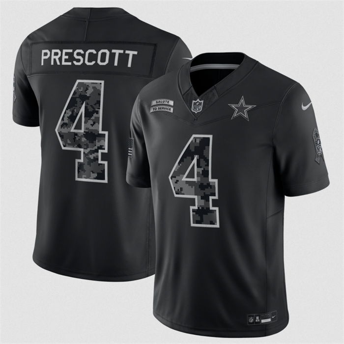 Youth Dallas Cowboys #4 Dak Prescott Black 2026 Salute to Service Limited Stitched Football Jersey(Run Small)