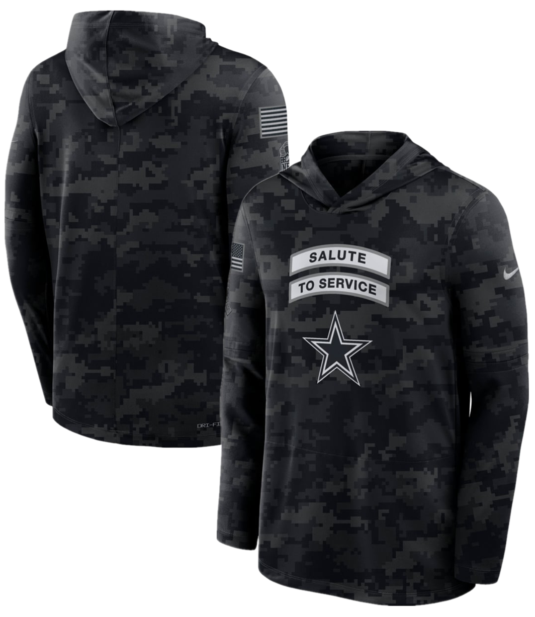 Men's Dallas Cowboys Black 2026 Salute to Service Sideline Lightweight HoodieDri-FIT Long Sleeve Top
