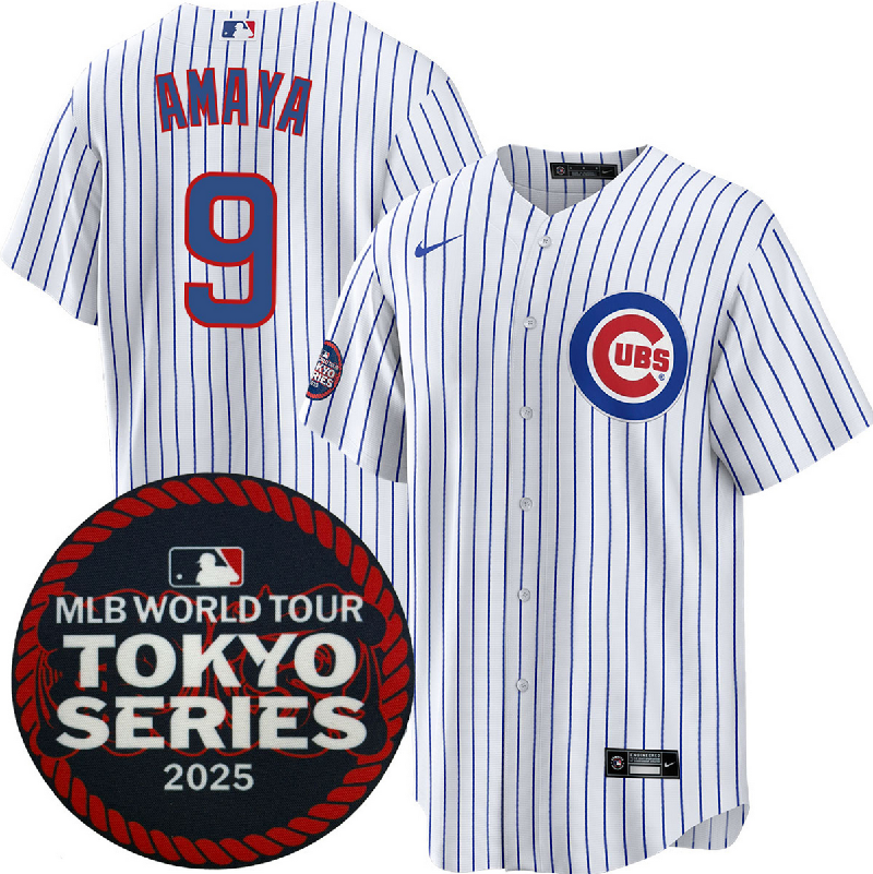 Men's Chicago Cubs #9 Miguel Amaya White 2025 World Tour: Tokyo Series Home Stitched Baseball Jersey
